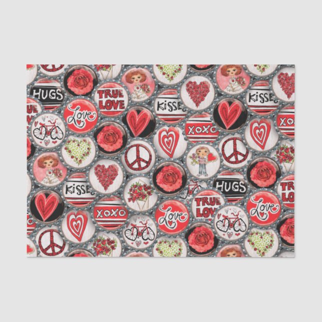 Papier Mousseline Retro Floral Heart Valentine's Day Bouteille Casqu (Recto)