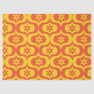 Papier Mousseline Retro Flowers on Yellow and Red Ogee Pattern 
