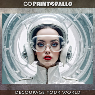 Papier Mousseline Rétro futurisme, femme cyber en blanc