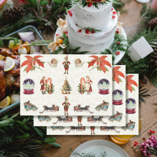 Papier Mousseline Retro les années 50 60s Noël Père Noël Mme Claus E
