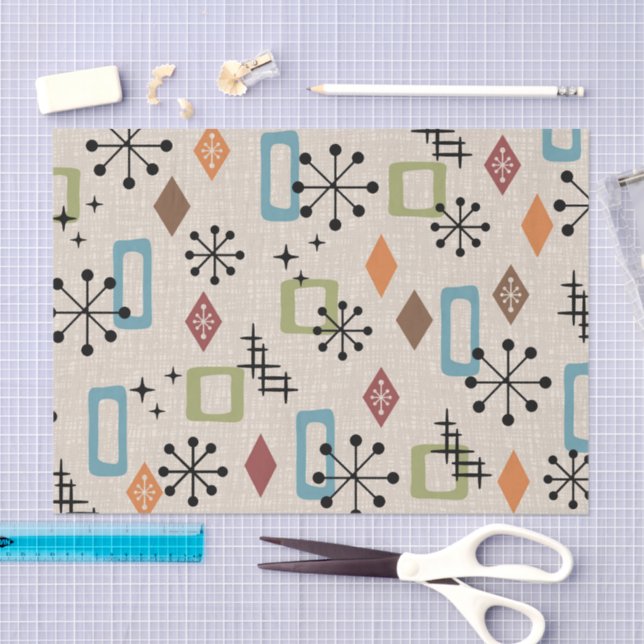 Papier Mousseline Retro Mid-Century moderne Atomique Abstrait Motif (Artisanat)