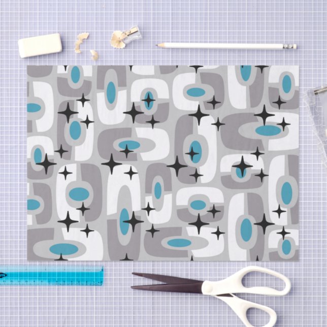 Papier Mousseline Retro Mid-Century moderne Cosmique Abstrait Motif (Artisanat)