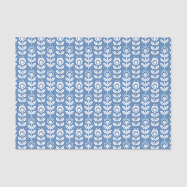 Papier Mousseline Rétro motif bleu scandinave (Recto)
