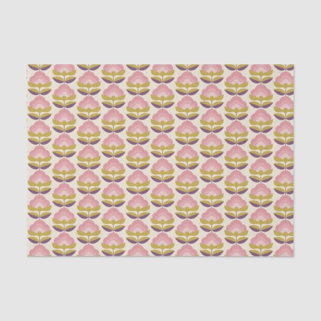 Papier Mousseline Rétro motif floral rose et pourpre (Recto)