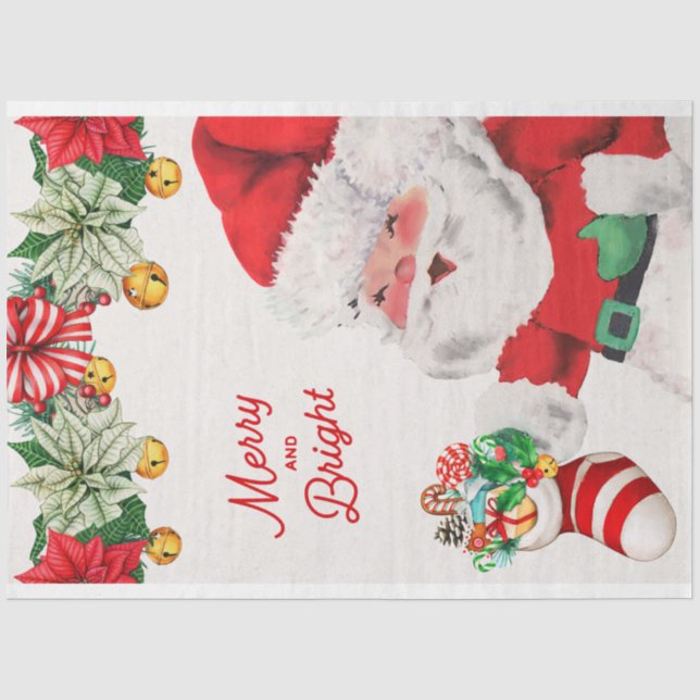 Papier Mousseline Retro Père Noël tenant une réserve de Noël (Recto)