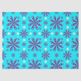 Papier Mousseline Retro Purple Flowers on Blue Background
