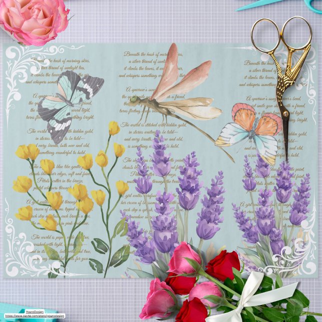 Papier Mousseline Retro tendance lavande Ephemera Filigree Blue (Créateur téléchargé)