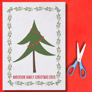 Papier Mousseline Retro Vintage Christmas Tree & Wreath Nom de famil
