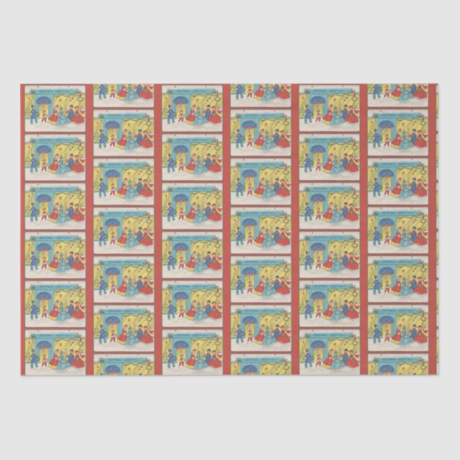 Papier Mousseline Retro Vintage Noël Salutations Antique hiver (Recto)