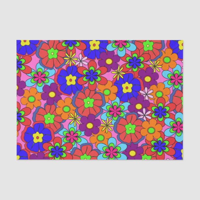 Papier Mousseline Rétros fleurs de hippie (Recto)
