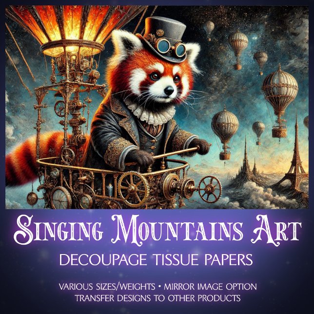 Papier Mousseline Rêves decoupés de Panda roux steampunk victorien  (Créateur téléchargé)