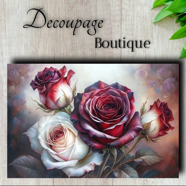 Papier Mousseline Rêves Roses Velvet Découpage (Velvet Rose Dreams Decoupage  Tissue Paper)