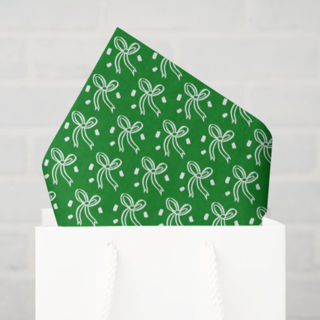 Papier Mousseline Ribbon Bow Doodle CHRISTMAS Holiday Green White (Sac cadeau)