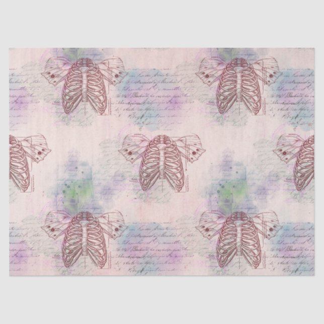 Papier Mousseline Ribcages en vapeur et ailes sur découpage rose (Recto)