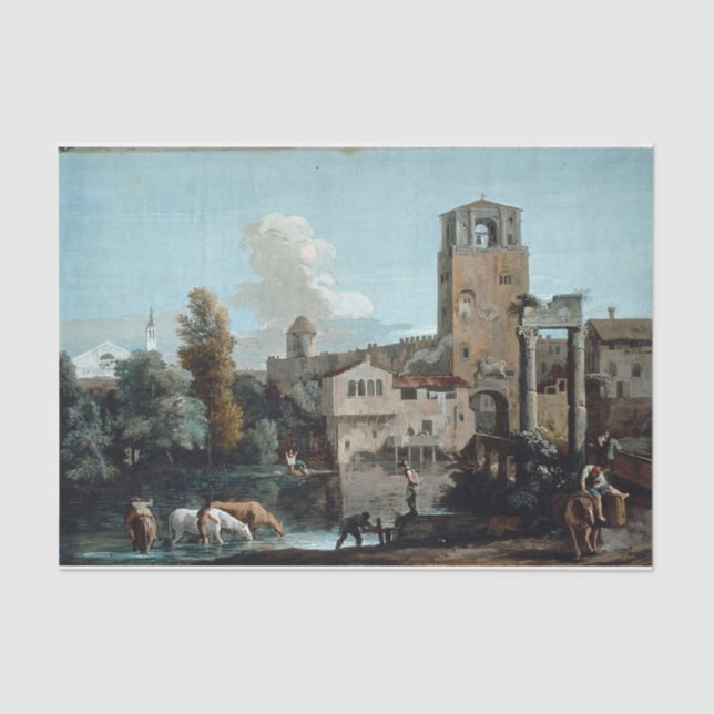 Papier Mousseline Ricci Capriccio Chevaux Paysage Peinture (Recto)