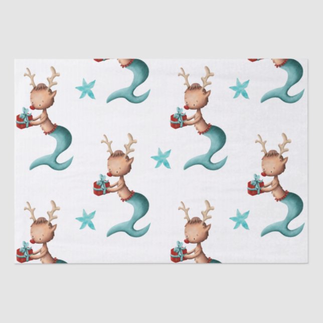 Papier Mousseline Rinder de sirène rouge et Turquoise avec étoiles N (Recto)