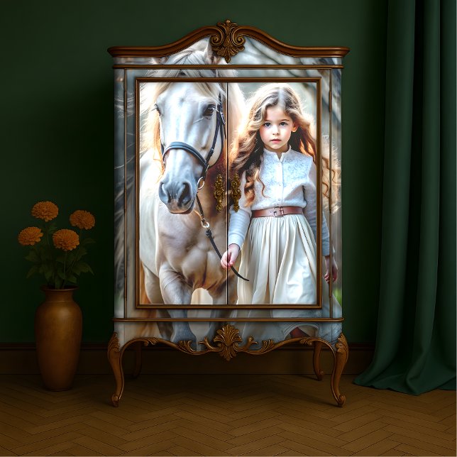 Papier Mousseline Robe Crème Petite Fille Cheval Blanc Livre d'histo (Little Girl in Cream Dress with White Horse - Storybook Farm Decoupage Tissue Paper)