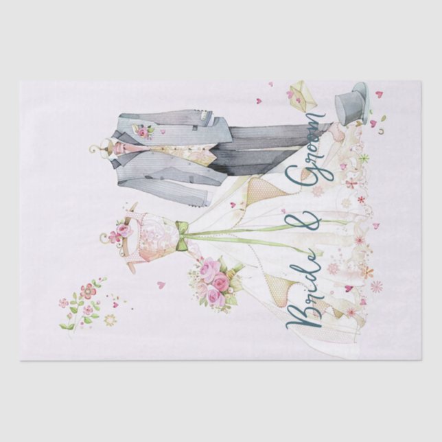 Papier Mousseline Robe de mariée de la mariée et du marié (Recto)