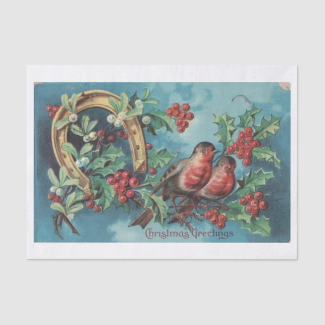 Papier Mousseline Robins de Noël avec découpage en fer à cheval (Recto)