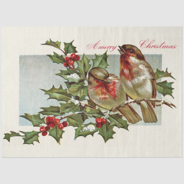 Papier Mousseline Robins vintages Et Mistletoe (Recto)
