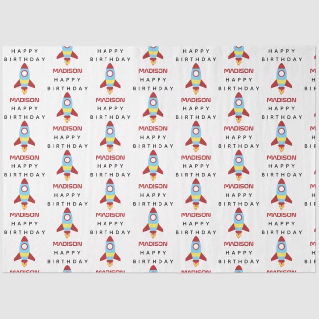 Papier Mousseline Rocket Spacship Lancement Nom personnalisé Anniver (Recto)