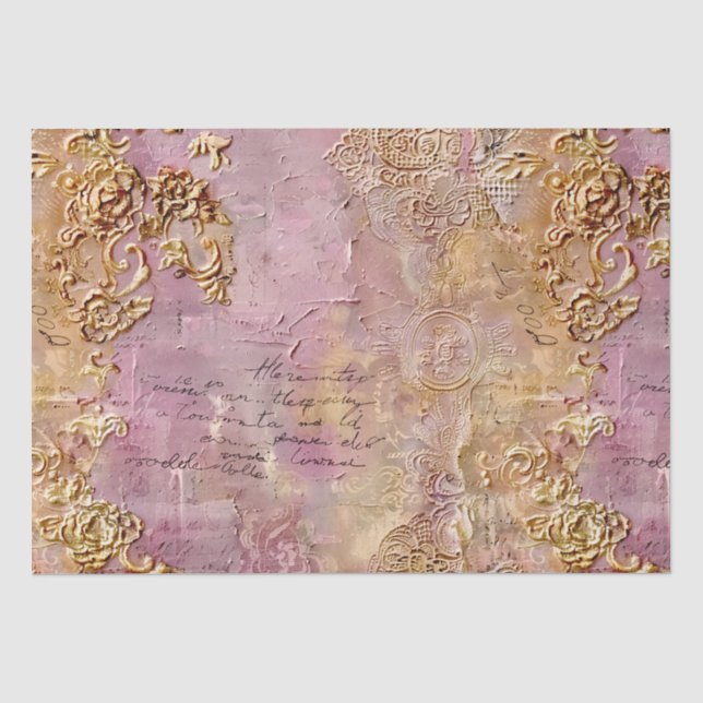 Papier Mousseline Rococo romantique Dusty Rose dentelle antique (Recto)