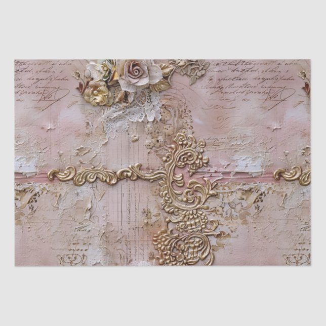 Papier Mousseline Rococo romantique Dusty Rose dentelle antique (Recto)