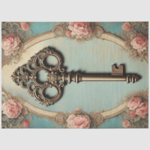 Papier Mousseline Rococo Skeleton Key Decoupage Paper - Antique