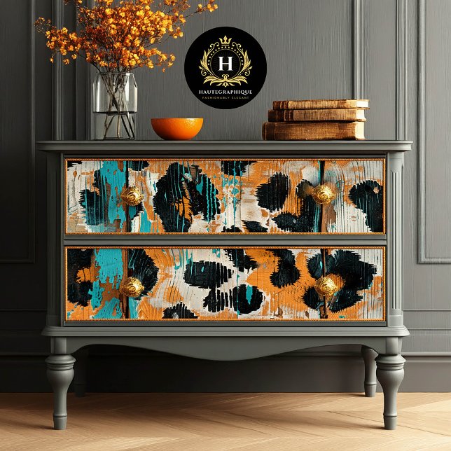 Papier Mousseline Rodeo Glam Turquoise Empreinte de léopard Decoupag (Créateur téléchargé)