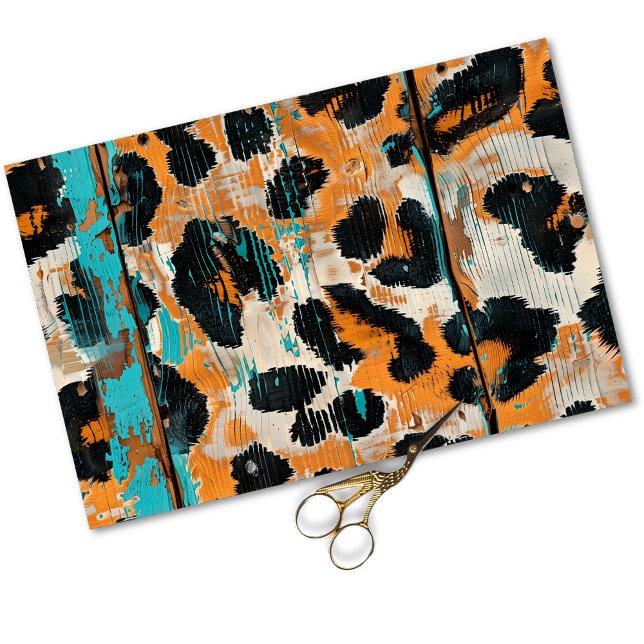 Papier Mousseline Rodeo Glam Turquoise Empreinte de léopard Decoupag (Créateur téléchargé)