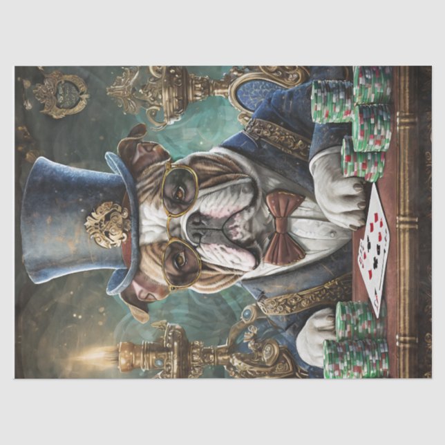 Papier Mousseline Roi de la Table, Bulldog joue des cartesTissu Papi (Recto)