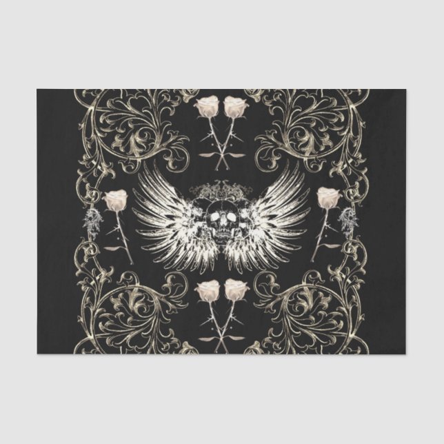 Papier Mousseline Romance gothique victorienne Ailes du crâne et ros (Recto)