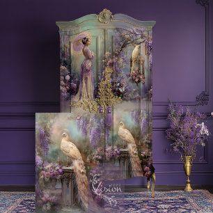 Papier Mousseline Romance Lavande Paon Blanc Floral Éthéré
