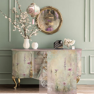 Papier Mousseline Romance Mauve Menthe, Champ Floral, Colibri