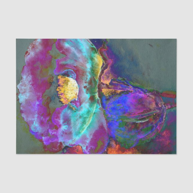 Papier Mousseline Romantique élégant violet turquoise peinture de fl (Recto)