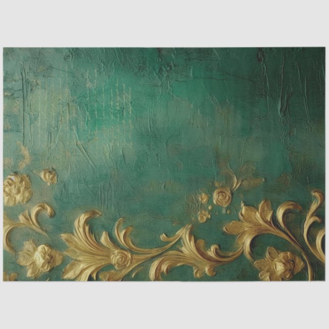 Papier Mousseline Romantique Emerald et Gold Design Series 7 (Recto)