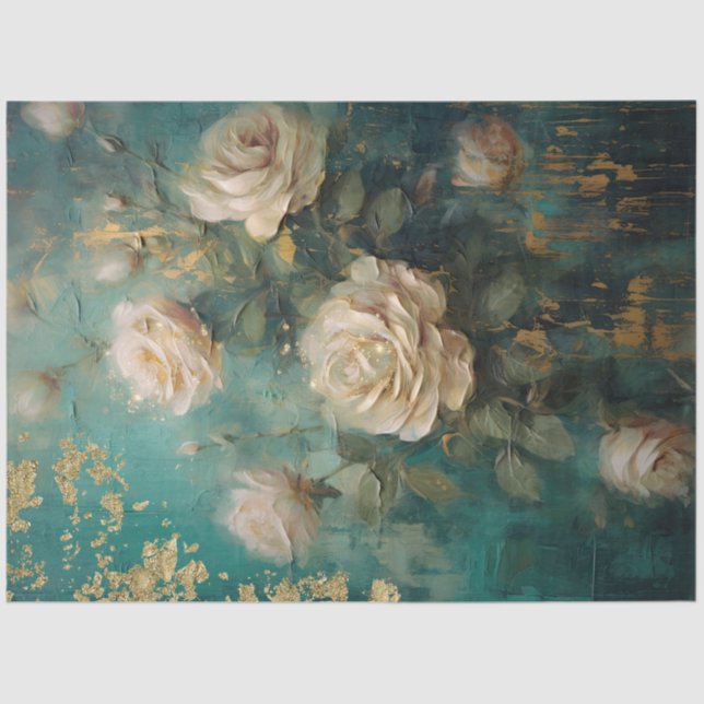 Papier Mousseline Romantique émeraude et conception d'or série 16 (Recto)