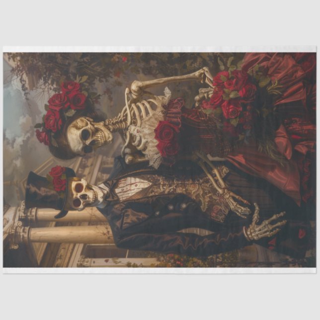 Papier Mousseline Romantique Halloween Skeleton Couple Découpage (Recto)