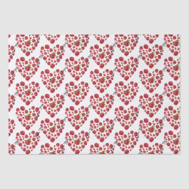 Papier Mousseline Romantique Je t'aime Red Roses Coeurs (Recto)