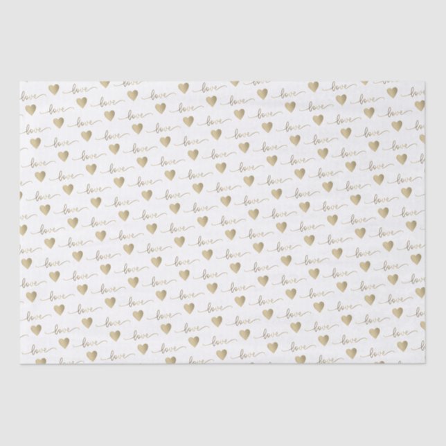 Papier Mousseline Romantique Or Script Cœurs Amour Mariage    (Recto)