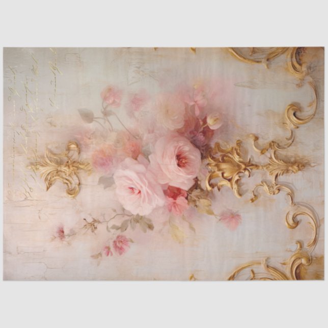 Papier Mousseline Romantique Rose et Or Design Series 15 (Recto)