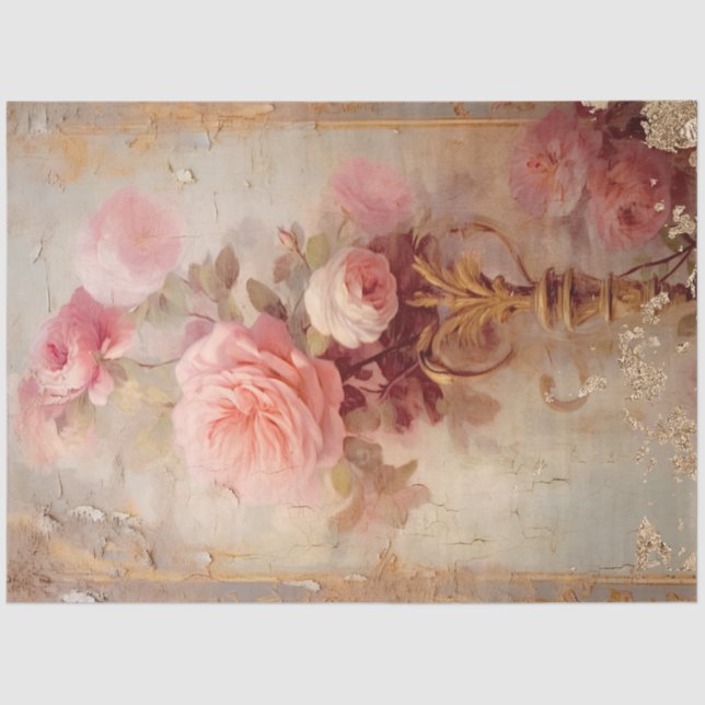 Papier Mousseline Romantique Rose et Or Design Series 19 (Recto)