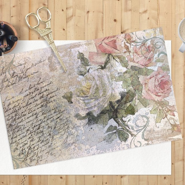 Papier Mousseline Romantique Rose Florals Vieux découpage manuscrit (Créateur téléchargé)