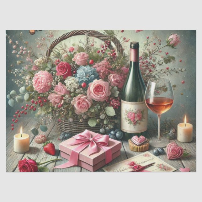 Papier Mousseline Romantique Saint-Valentin Rose Vin Tissu Papier (Recto)