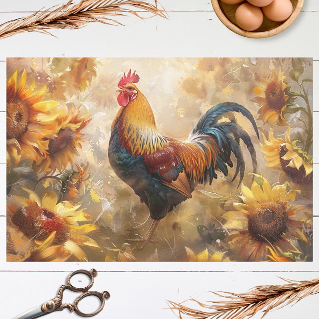 Papier Mousseline Rooster avec Pile de tournesol Peinture Découpage (Créateur téléchargé)