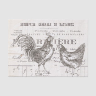 Papier Mousseline Rooster Hen Script français Ephemera Bird Découpag