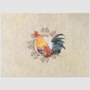 Papier Mousseline Rooster Vintage cuisine française Damask Decoupage