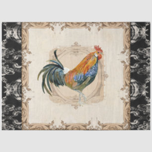 Papier Mousseline Rooster Vintage Français Noir Damas Découpage