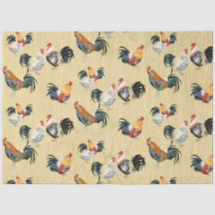 Papier Mousseline Roosters rustique aquarelle or découpage