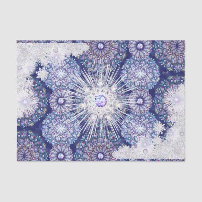 Papier Mousseline Rosace bleue et flocon de neige (Recto)